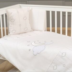 🌟NEW🌟 CELESTIAL 4 Pc ELEGANT BABY DUVET CRIB BEDDING WHITE & SILVER MOONS
